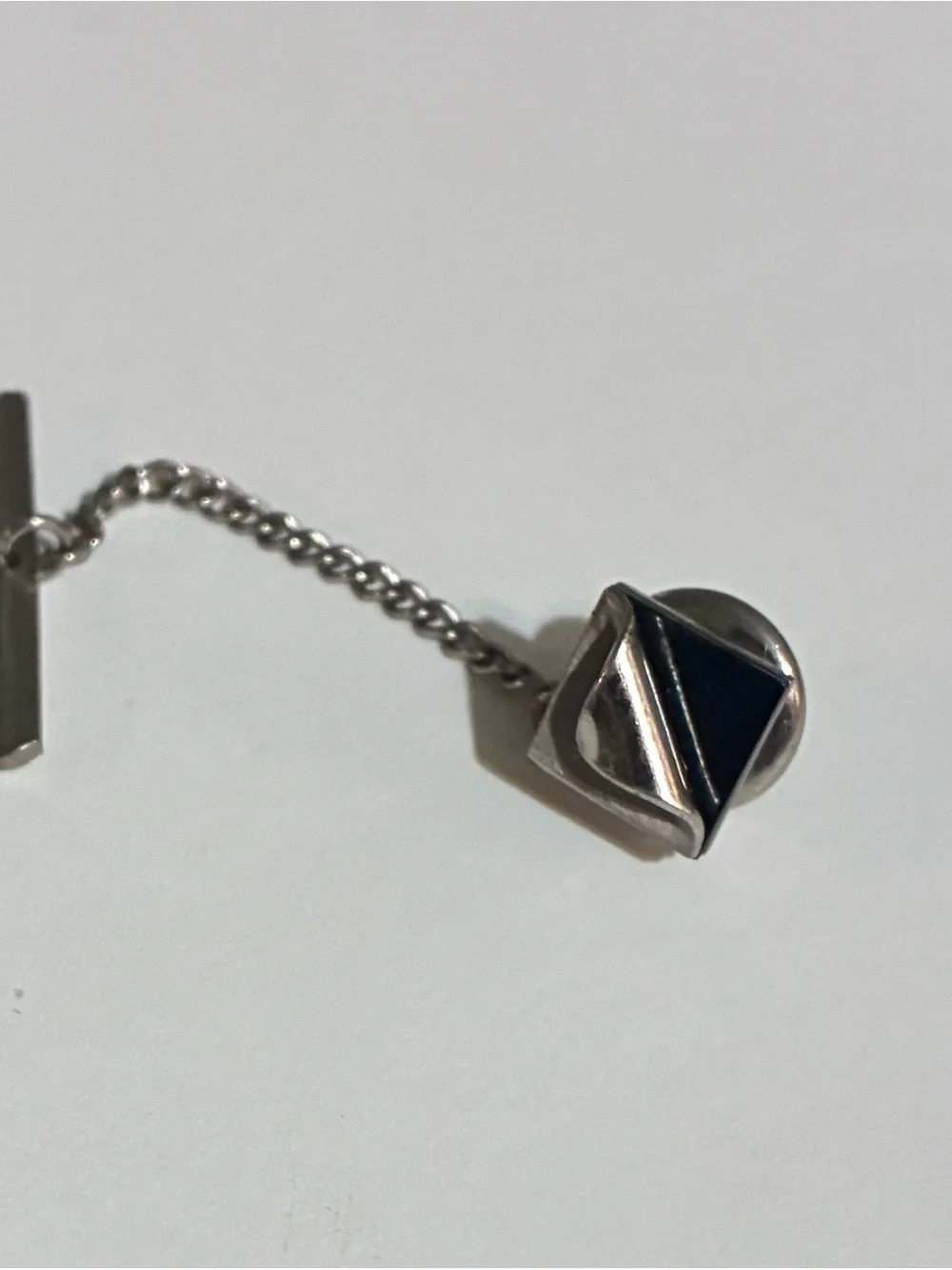 Vintage 1950's Silver And Black Inset Square Swank Tie Tack Lapel Pin